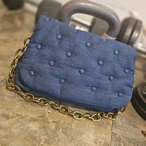 Blue Quilted Handbag with Gold Chain
